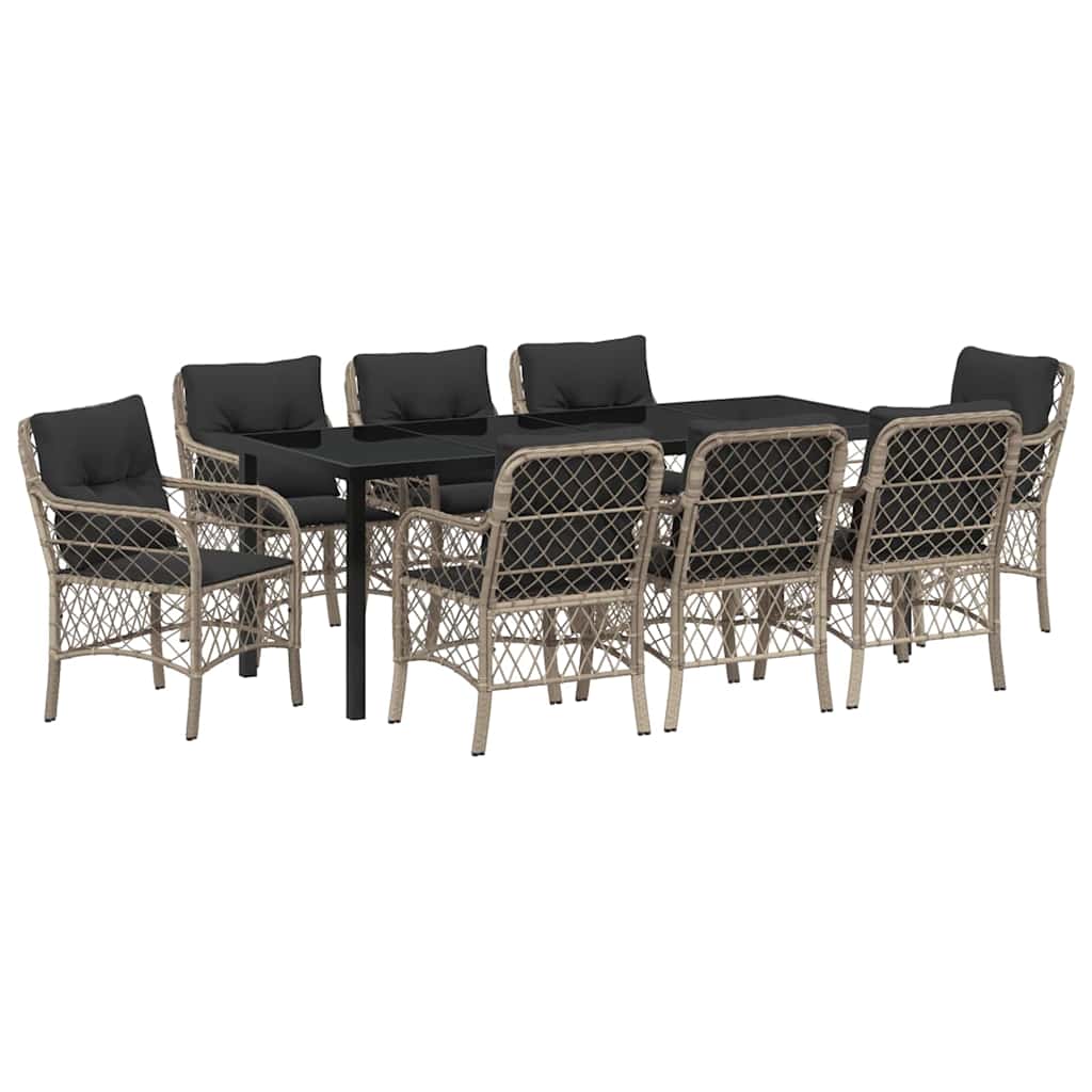 Have Spisebordssæt med pude 9 pcs Lysegrå polyrattan