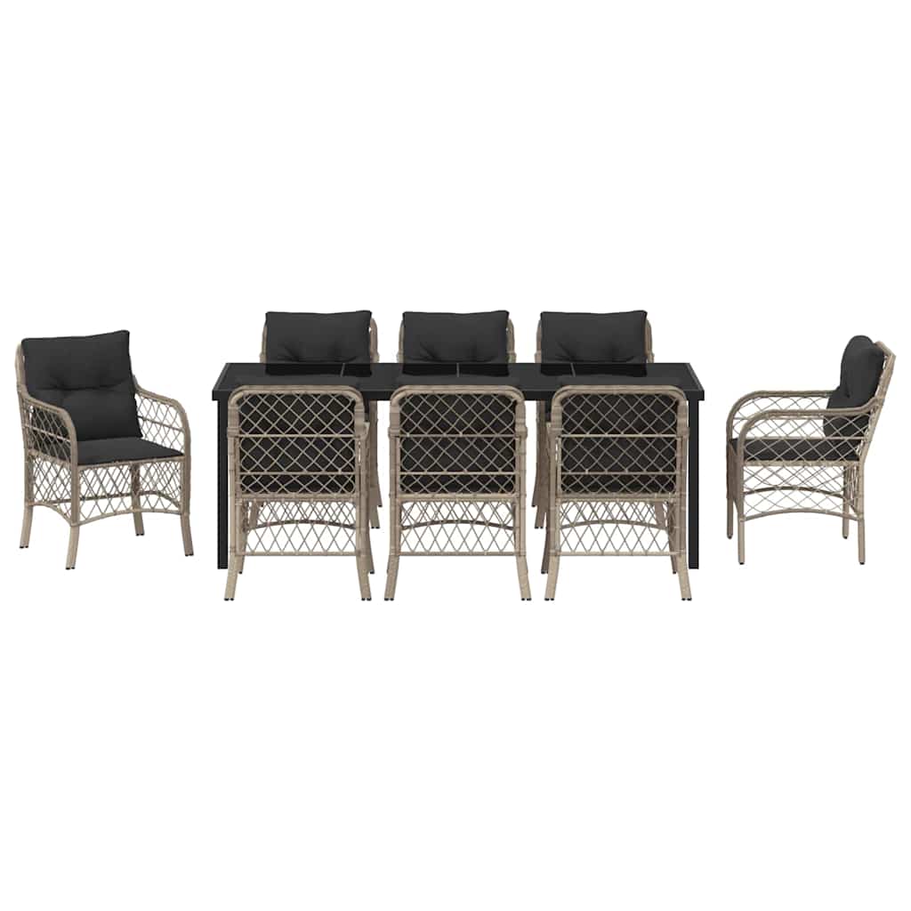 Have Spisebordssæt med pude 9 pcs Lysegrå polyrattan