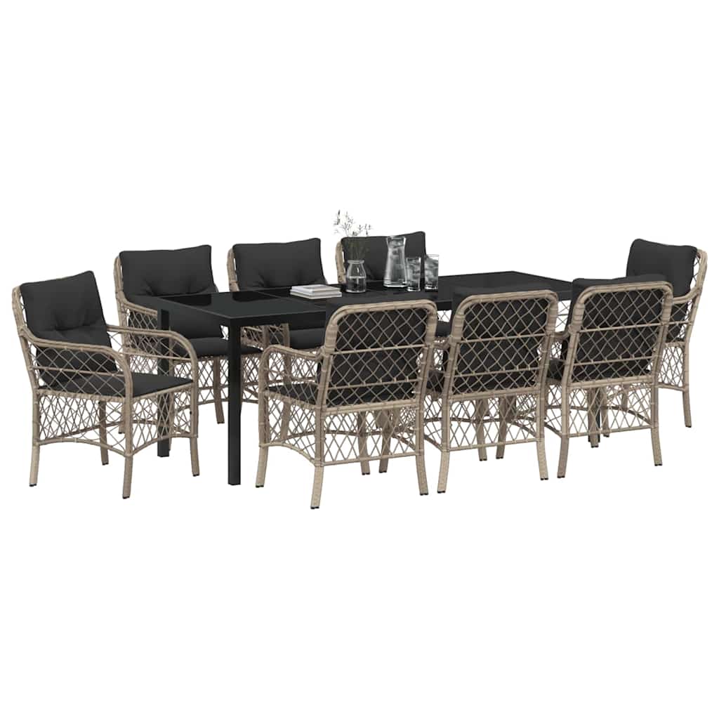 Have Spisebordssæt med pude 9 pcs Lysegrå polyrattan