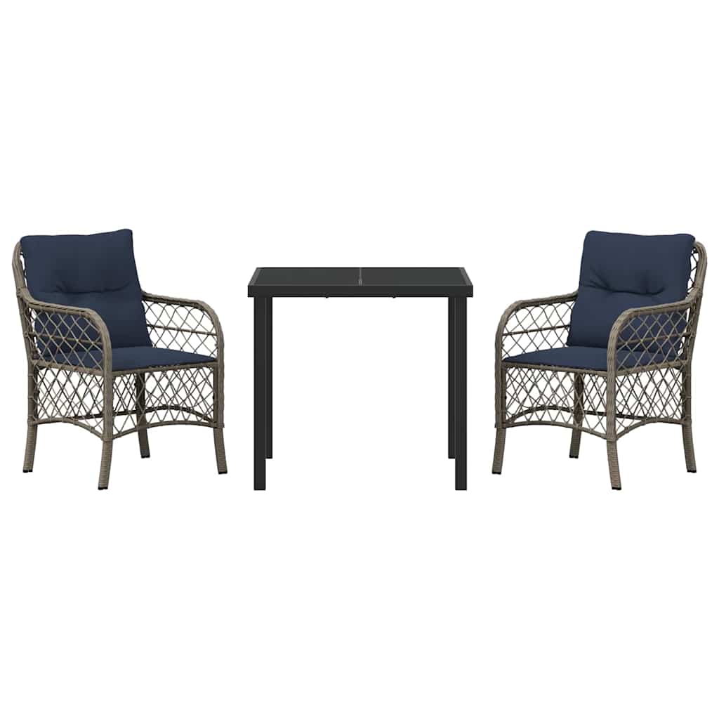 Have Spisebordssæt med pude 3 pcs Grå og sort Rattan