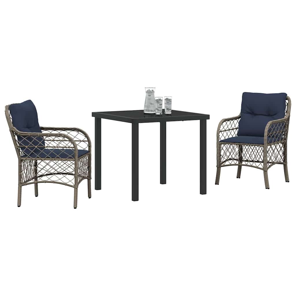 Have Spisebordssæt med pude 3 pcs Grå og sort Rattan