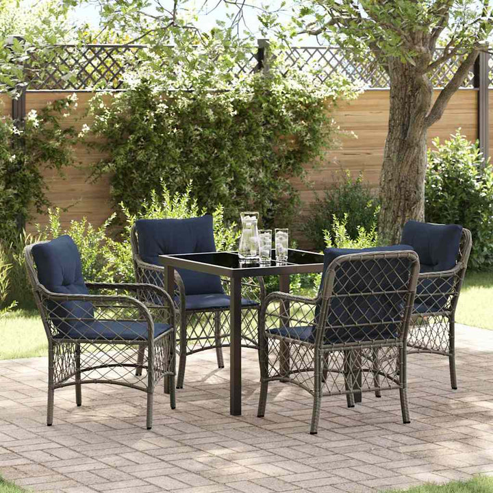 Have Spisebordssæt med pude 5 pcs Grå og sort Rattan