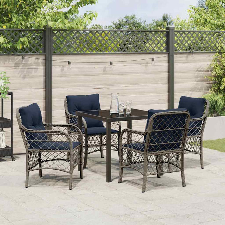 Have Spisebordssæt med pude 5 pcs Grå og sort Rattan