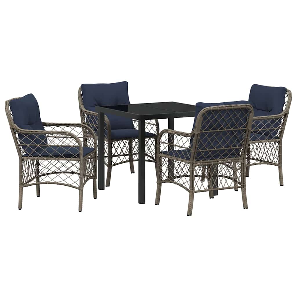 Have Spisebordssæt med pude 5 pcs Grå og sort Rattan