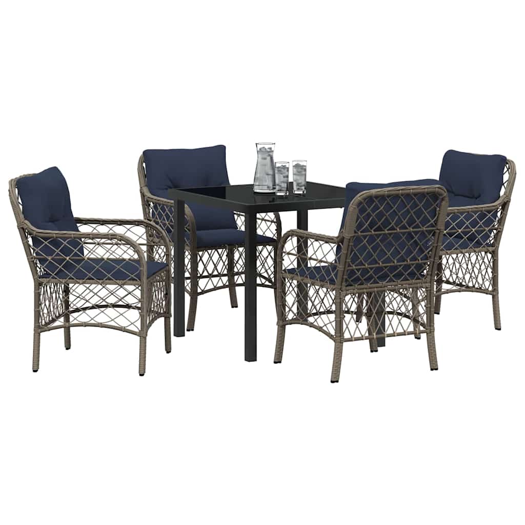 Have Spisebordssæt med pude 5 pcs Grå og sort Rattan
