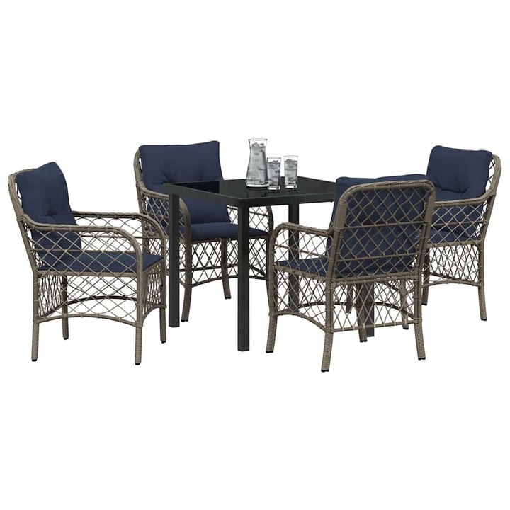 Have Spisebordssæt med pude 5 pcs Grå og sort Rattan
