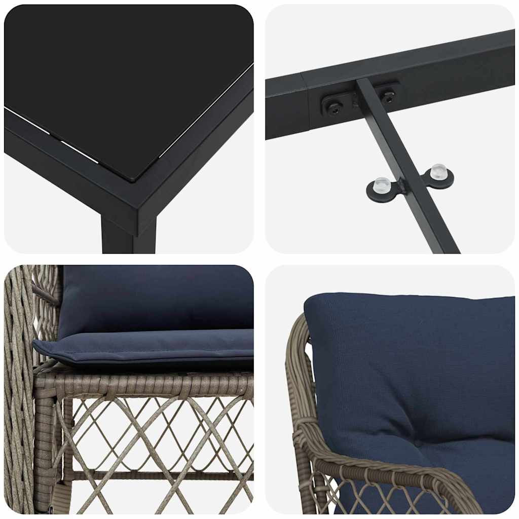 Have Spisebordssæt med pude 5 pcs Grå og sort Rattan