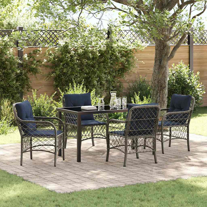 Have Spisebordssæt med pude 5 pcs Grå og sort Rattan
