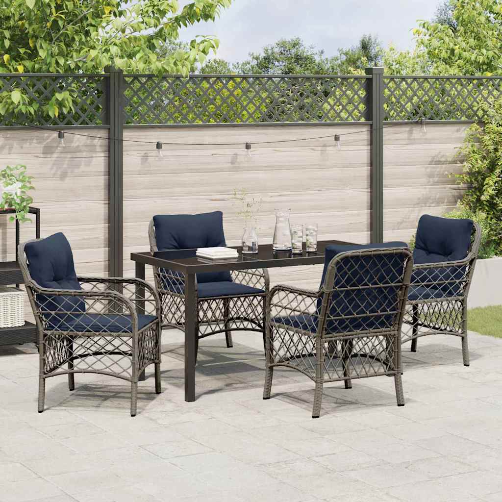 Have Spisebordssæt med pude 5 pcs Grå og sort Rattan