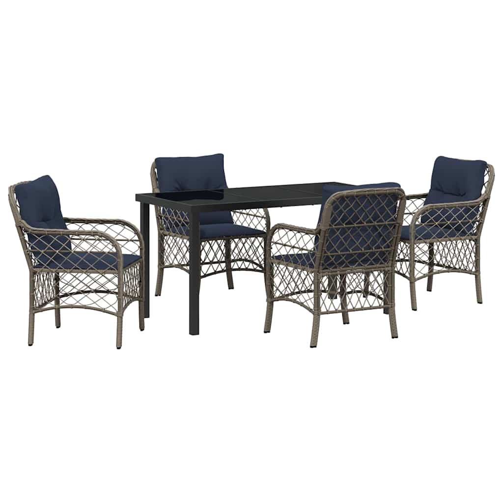 Have Spisebordssæt med pude 5 pcs Grå og sort Rattan