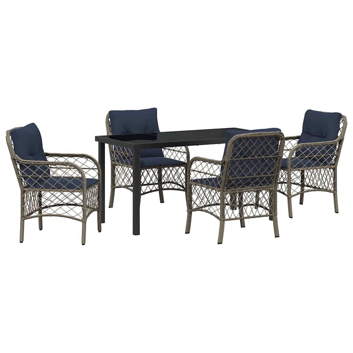 Have Spisebordssæt med pude 5 pcs Grå og sort Rattan