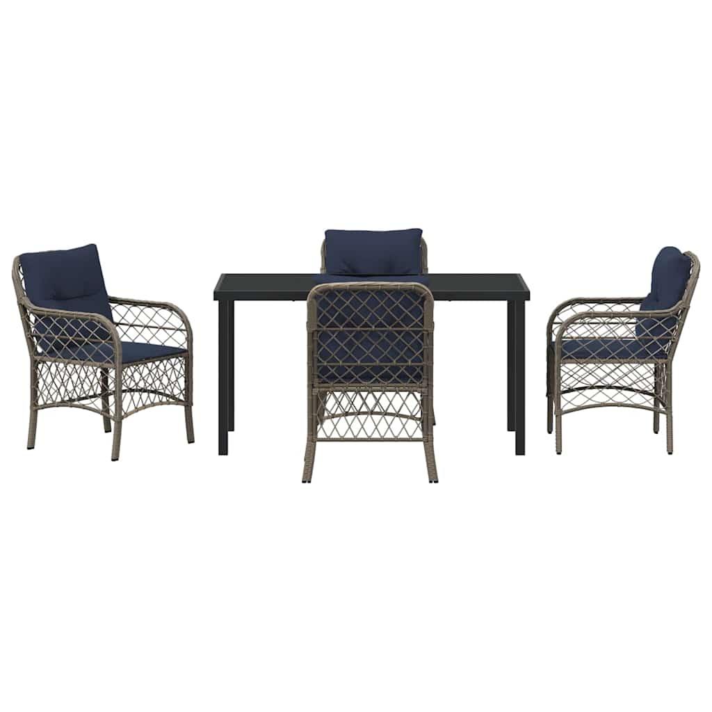 Have Spisebordssæt med pude 5 pcs Grå og sort Rattan