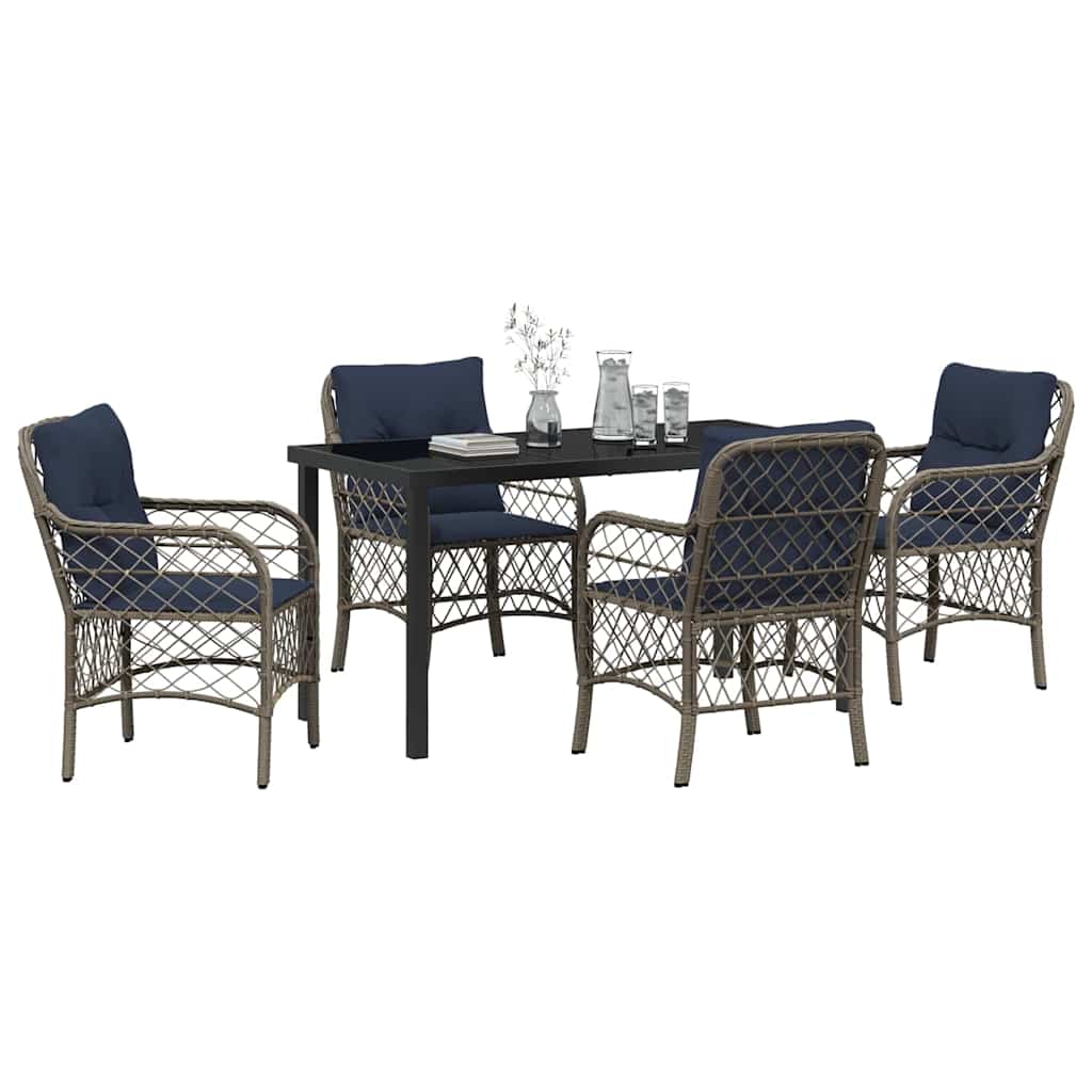Have Spisebordssæt med pude 5 pcs Grå og sort Rattan