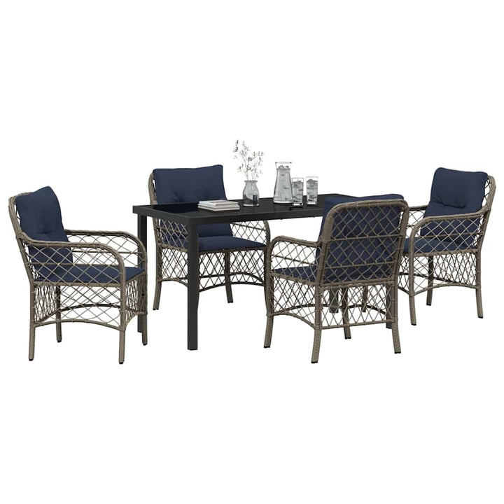 Have Spisebordssæt med pude 5 pcs Grå og sort Rattan