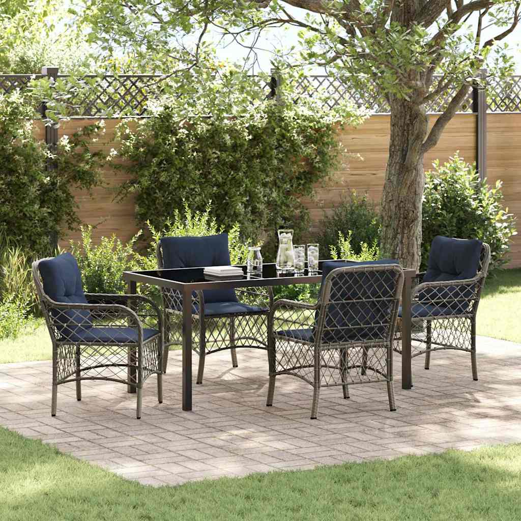 Have Spisebordssæt med pude 5 pcs Grå og sort Rattan
