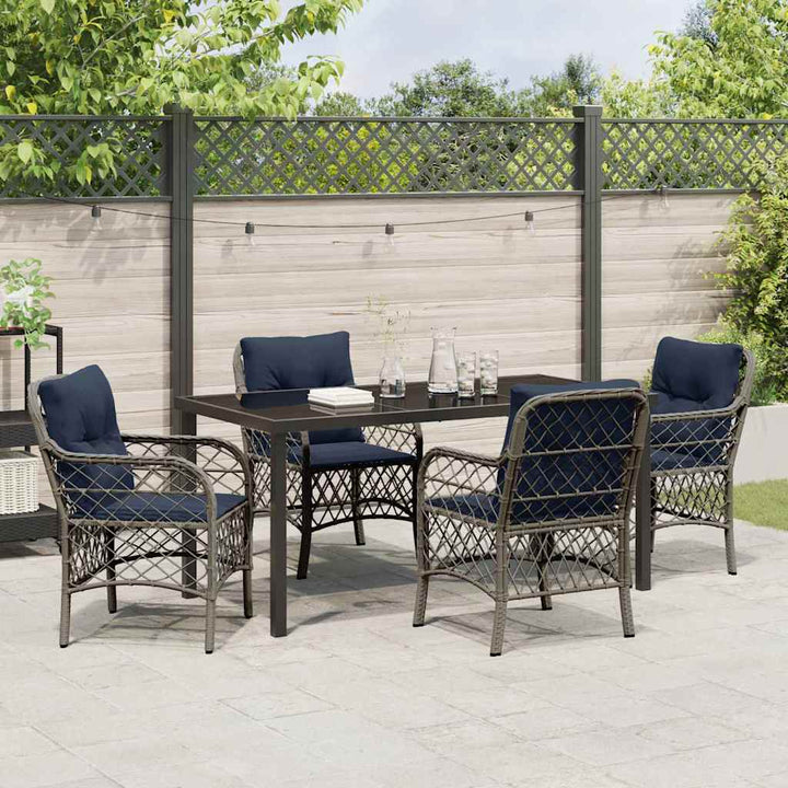 Have Spisebordssæt med pude 5 pcs Grå og sort Rattan