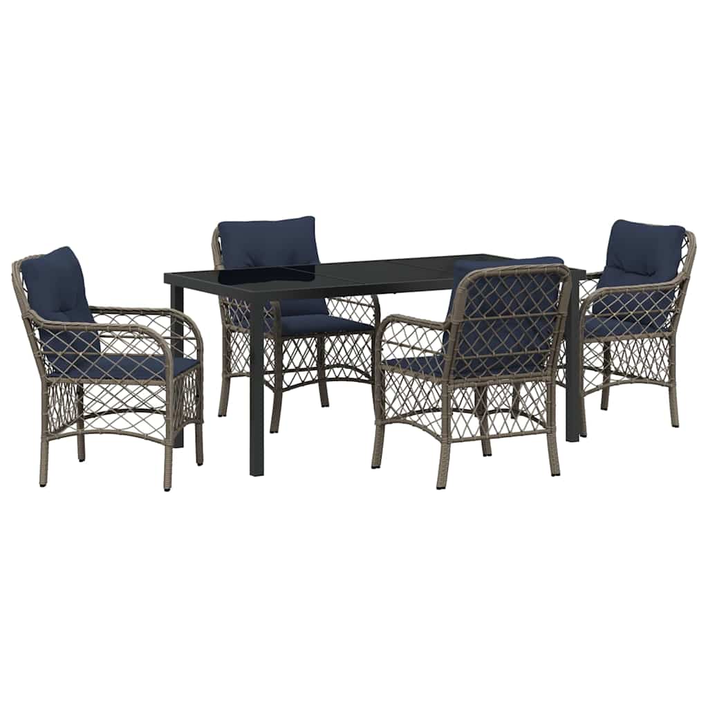 Have Spisebordssæt med pude 5 pcs Grå og sort Rattan