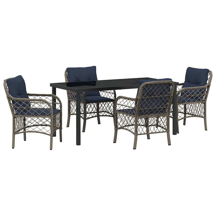 Have Spisebordssæt med pude 5 pcs Grå og sort Rattan