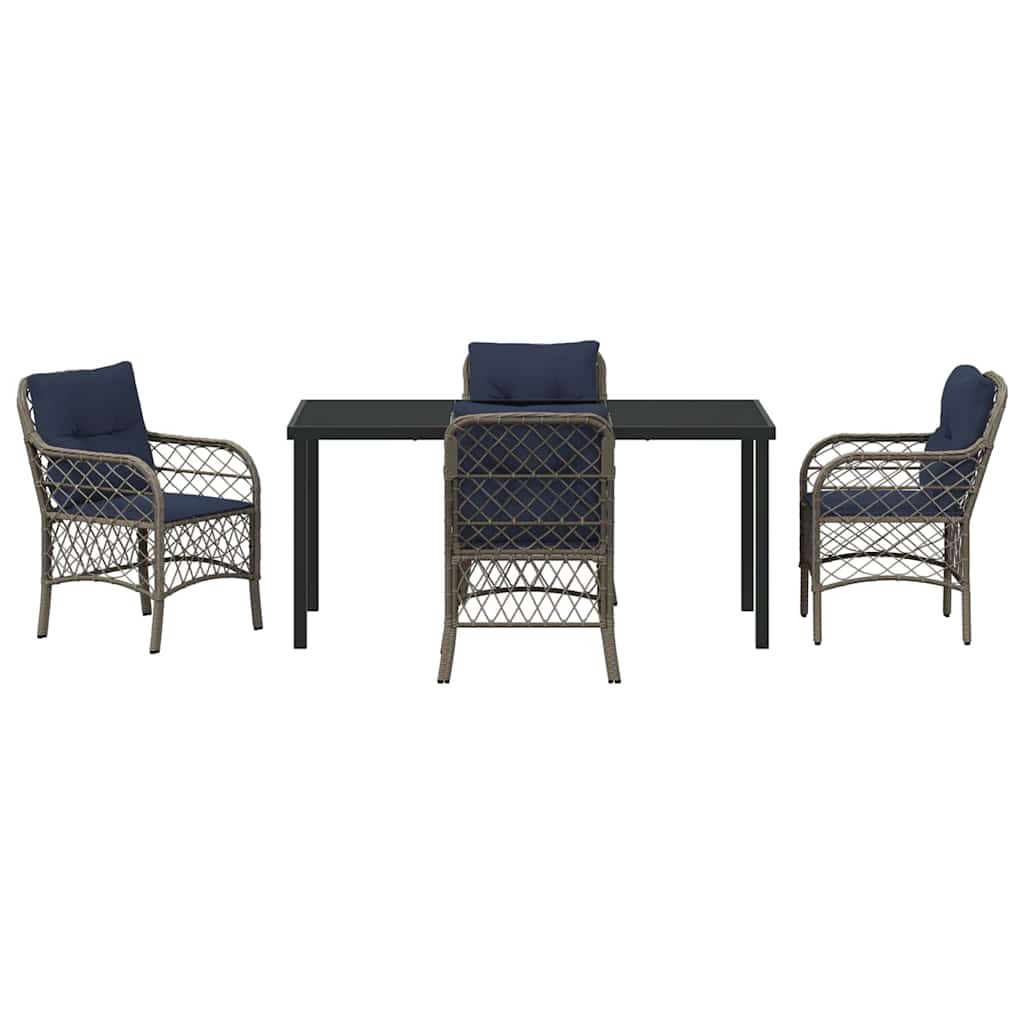 Have Spisebordssæt med pude 5 pcs Grå og sort Rattan