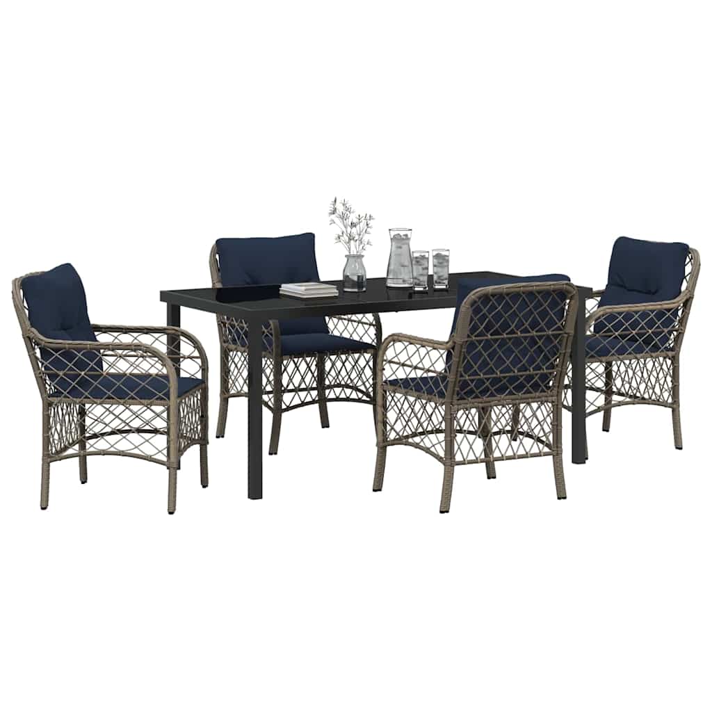 Have Spisebordssæt med pude 5 pcs Grå og sort Rattan
