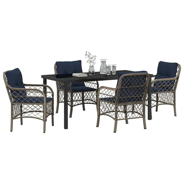 Have Spisebordssæt med pude 5 pcs Grå og sort Rattan
