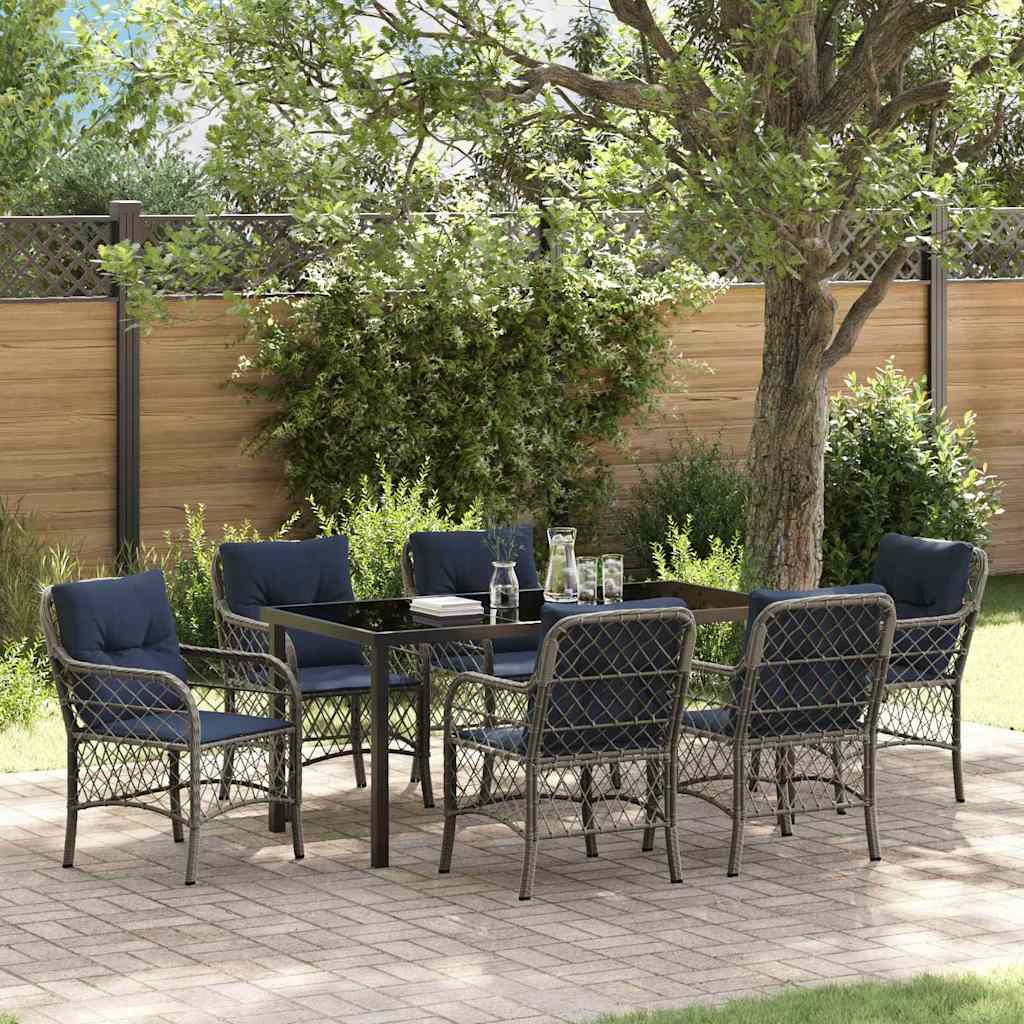 Have Spisebordssæt med pude 7 pcs Grå og sort Rattan