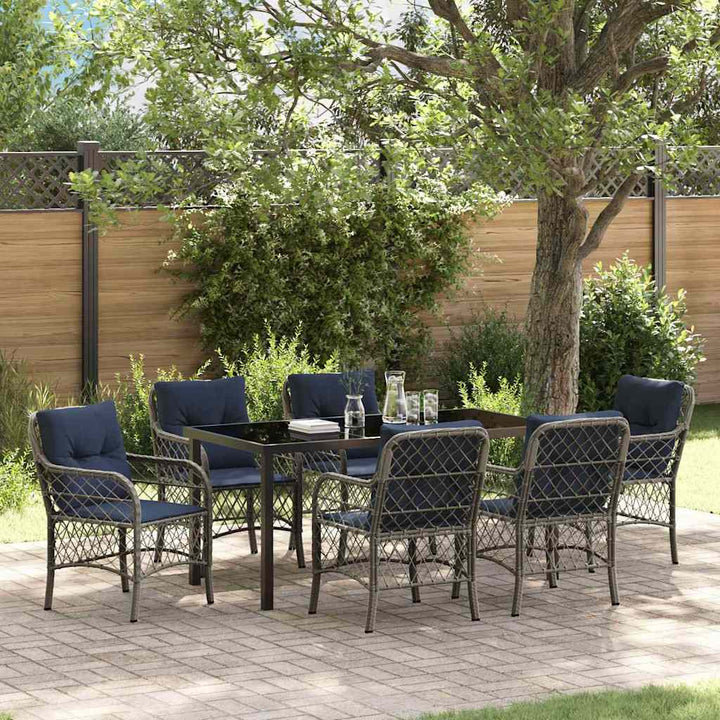 Have Spisebordssæt med pude 7 pcs Grå og sort Rattan