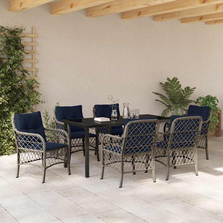 Have Spisebordssæt med pude 7 pcs Grå og sort Rattan