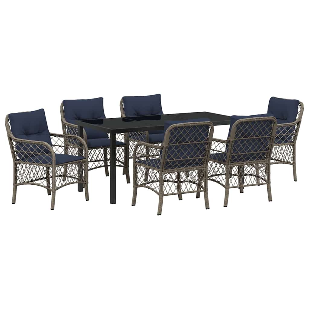 Have Spisebordssæt med pude 7 pcs Grå og sort Rattan