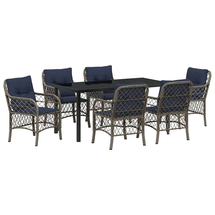 Have Spisebordssæt med pude 7 pcs Grå og sort Rattan