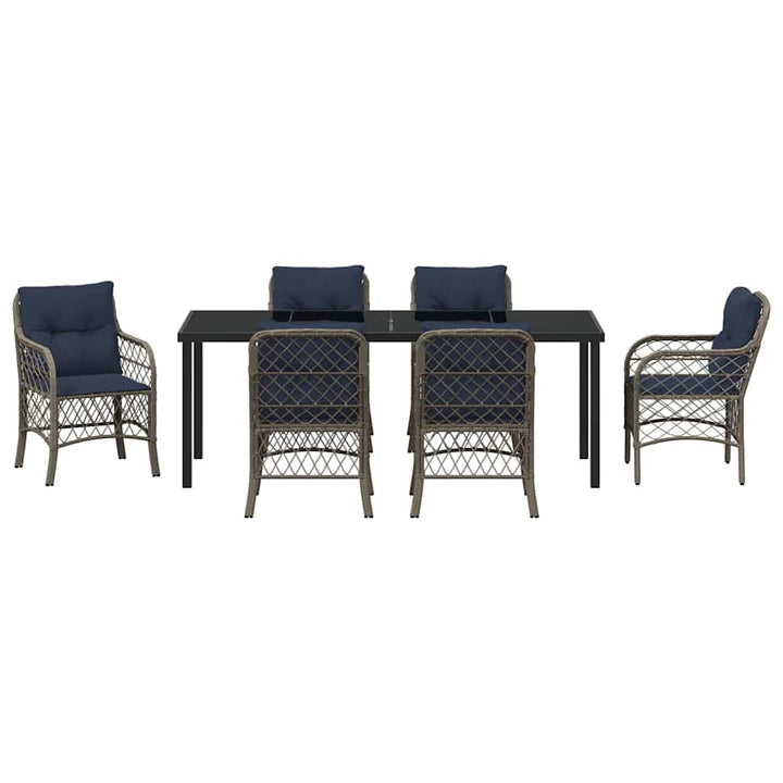 Have Spisebordssæt med pude 7 pcs Grå og sort Rattan