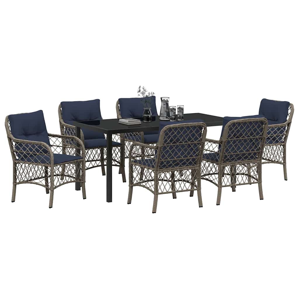 Have Spisebordssæt med pude 7 pcs Grå og sort Rattan