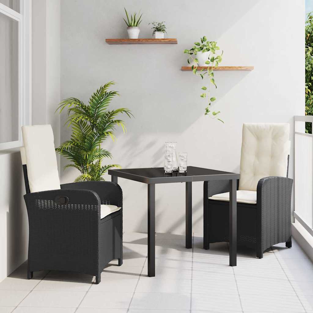 Have Spisebordssæt med pude 3 pcs Sort polyrattan