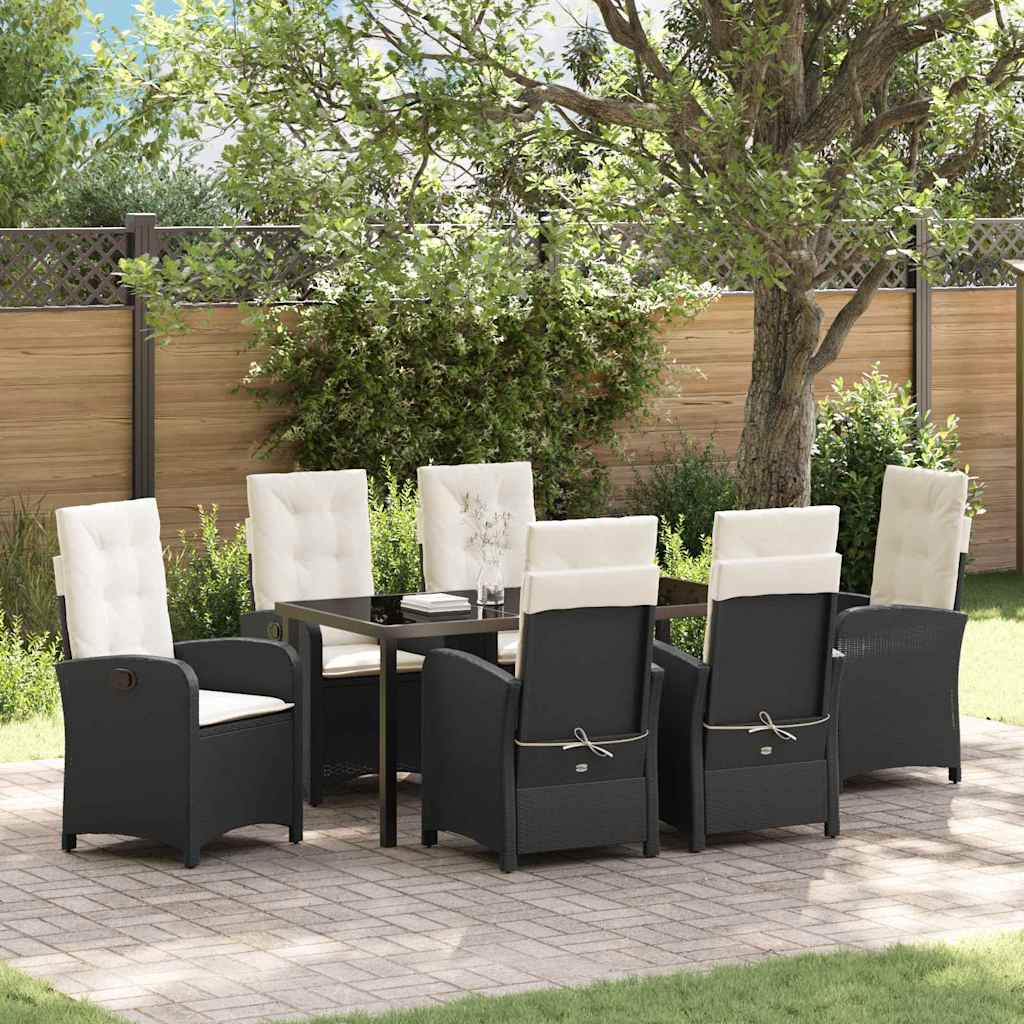 Have Spisebordssæt med pude 7 pcs Sort polyrattan