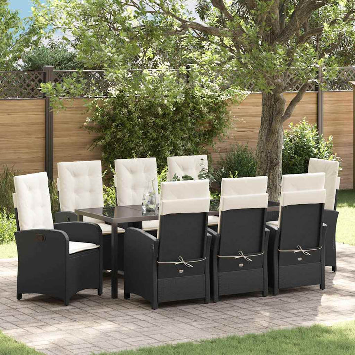 Have Spisebordssæt med pude 9 pcs Sort polyrattan