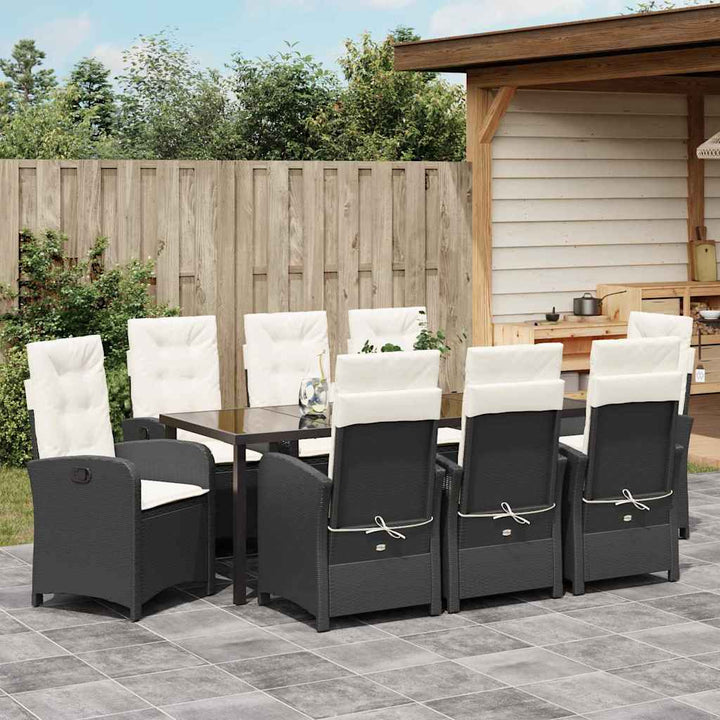 Have Spisebordssæt med pude 9 pcs Sort polyrattan