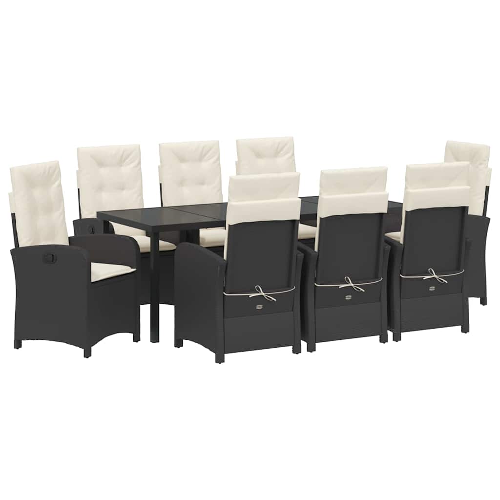 Have Spisebordssæt med pude 9 pcs Sort polyrattan