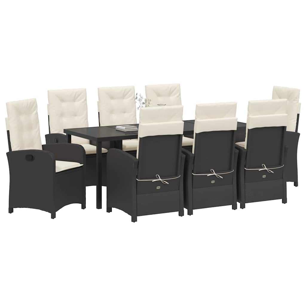 Have Spisebordssæt med pude 9 pcs Sort polyrattan