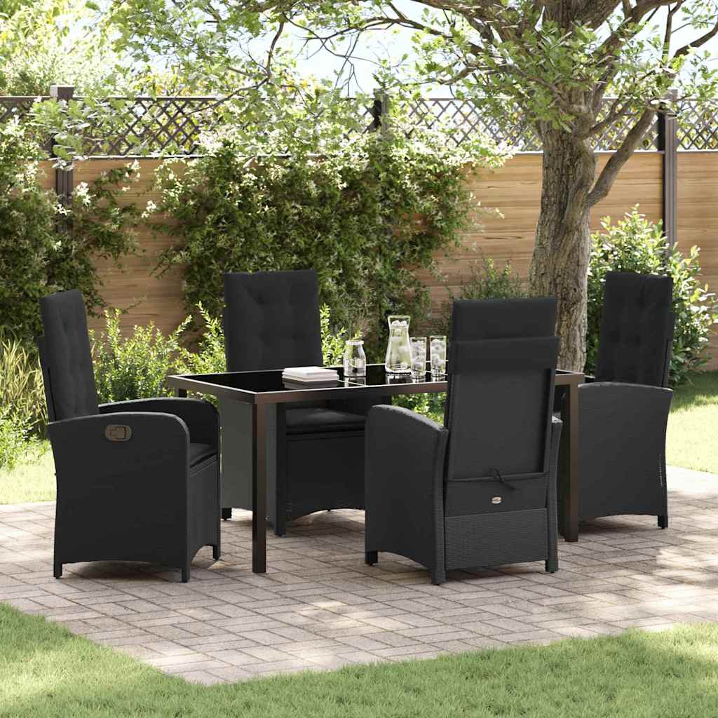 Have Spisebordssæt med pude 5 pcs Sort polyrattan
