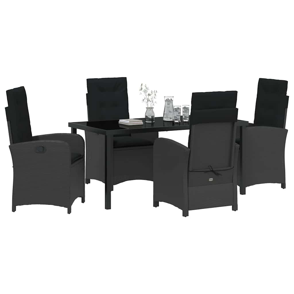 Have Spisebordssæt med pude 5 pcs Sort polyrattan