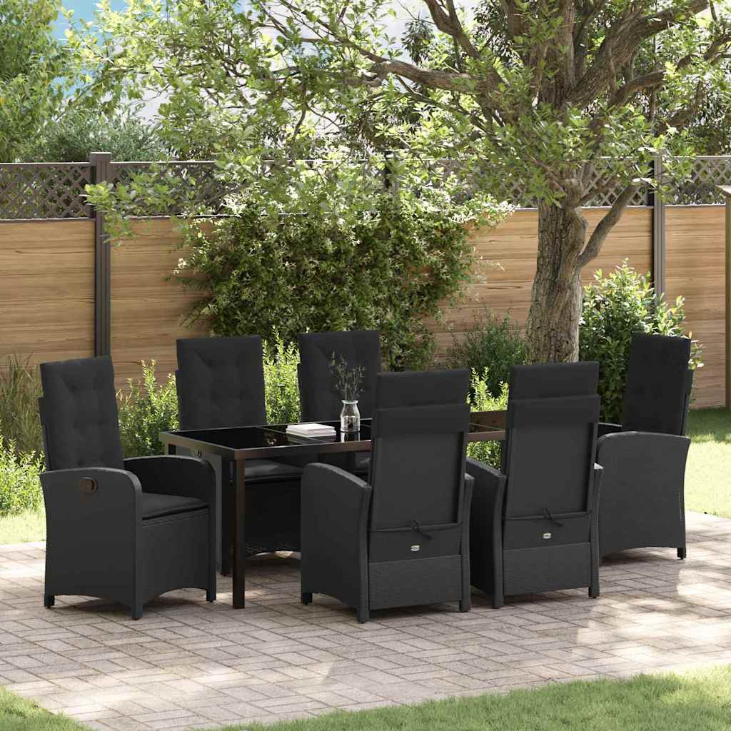 Have Spisebordssæt med pude 7 pcs Sort polyrattan
