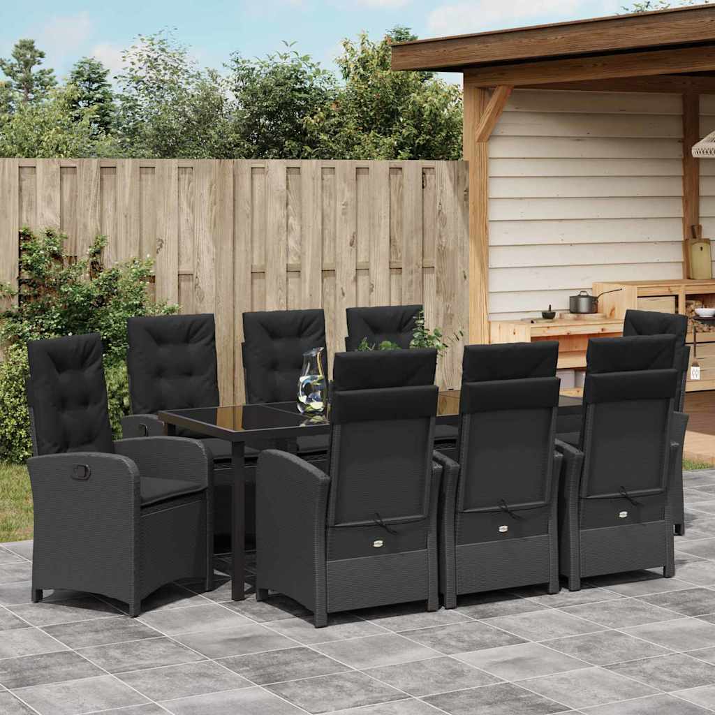 Have Spisebordssæt med pude 9 pcs Sort polyrattan