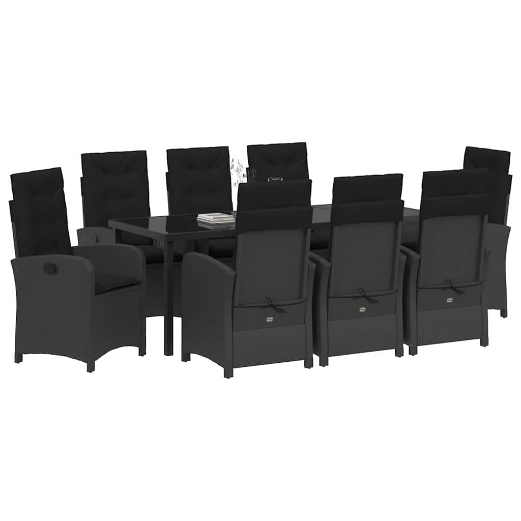 Have Spisebordssæt med pude 9 pcs Sort polyrattan