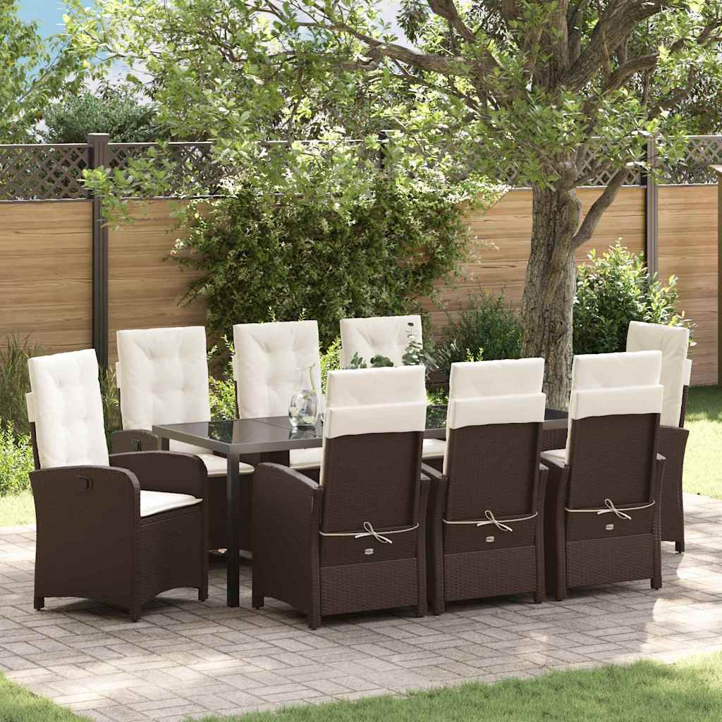 Have Spisebordssæt med pude 9 pcs Brun polyrattan