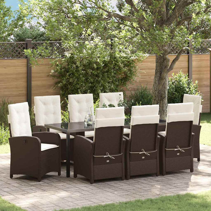 Have Spisebordssæt med pude 9 pcs Brun polyrattan