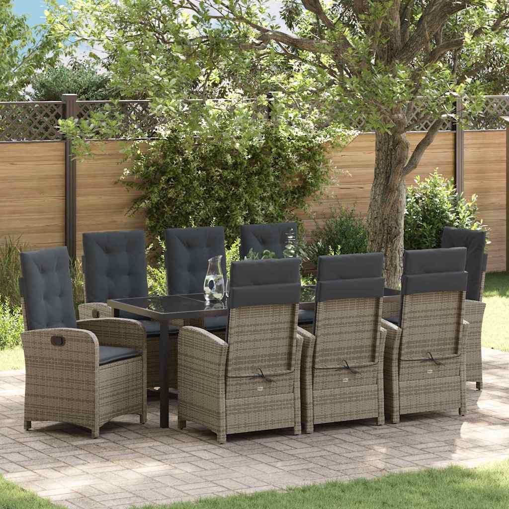 Have Spisebordssæt med pude 9 pcs Grå polyrattan