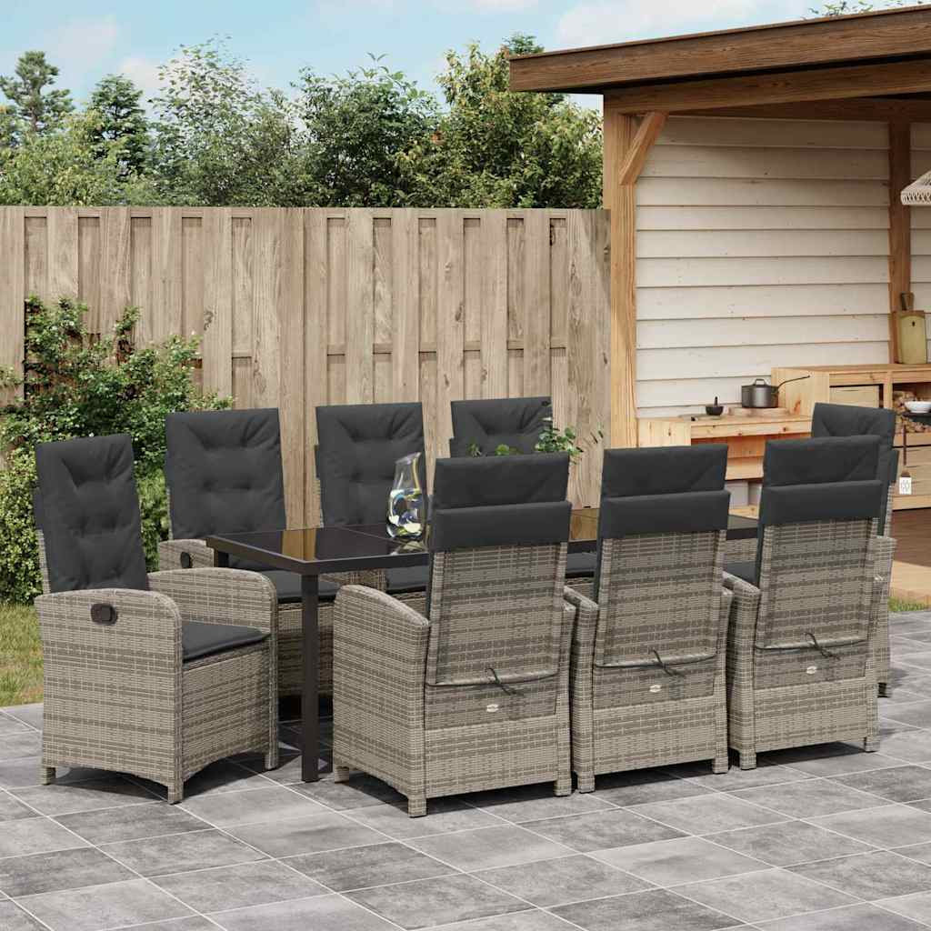 Have Spisebordssæt med pude 9 pcs Grå polyrattan