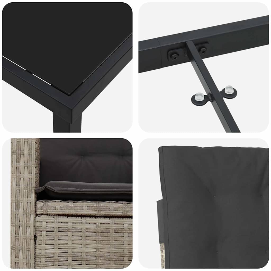 Have Spisebordssæt med pude 7 pcs Lysegrå polyrattan