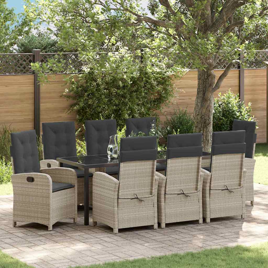 Have Spisebordssæt med pude 9 pcs Lysegrå polyrattan