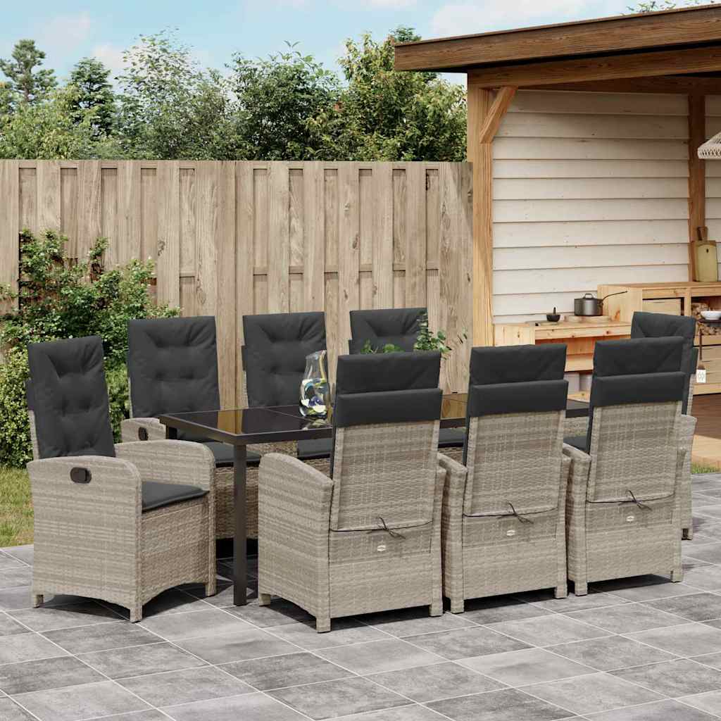 Have Spisebordssæt med pude 9 pcs Lysegrå polyrattan